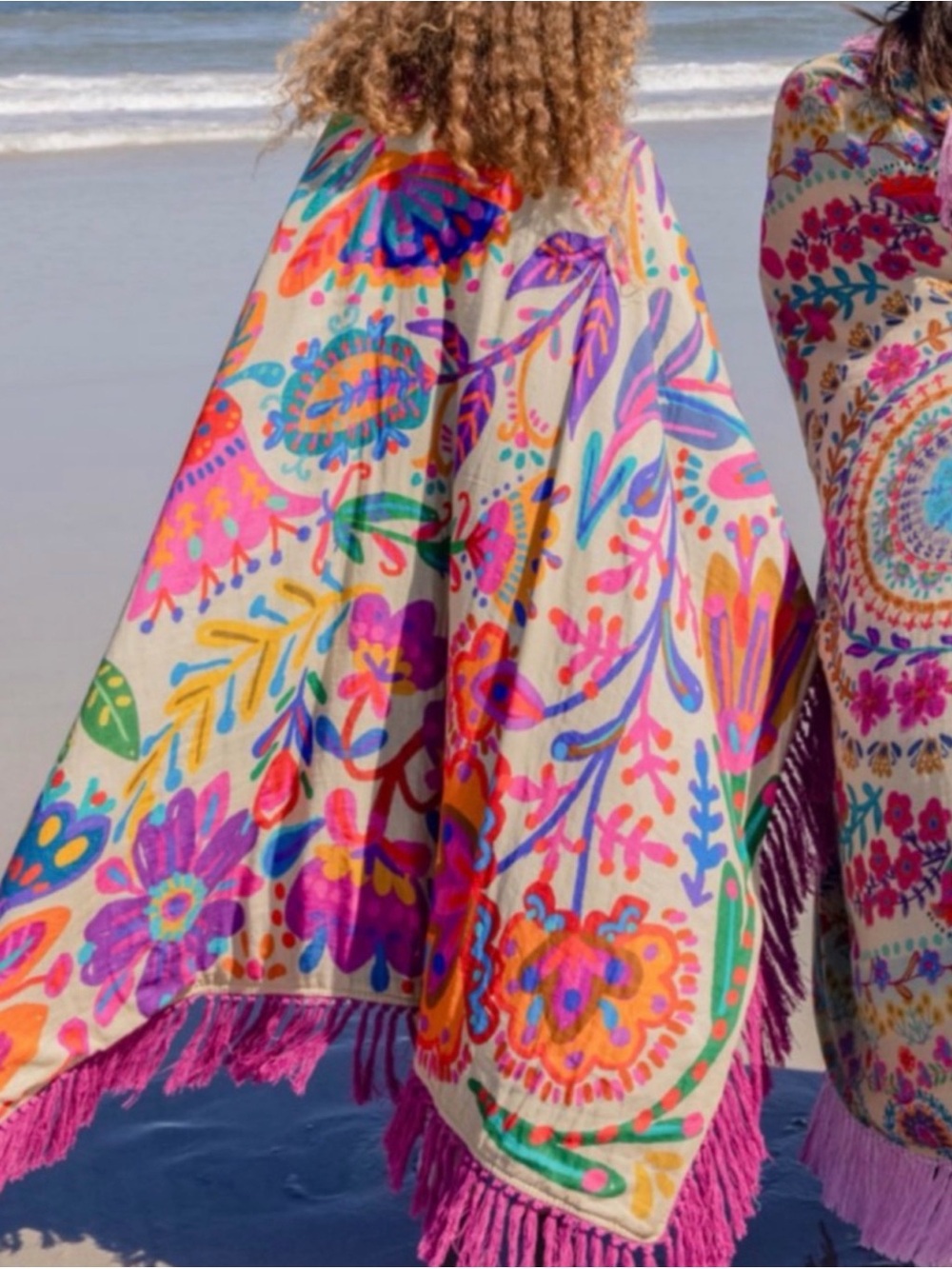 NATURAL LIFE XL SHABANA BEACH TOWEL FLORAL BOHO SUMMER TEAL TERRY CLOTH BLANKET